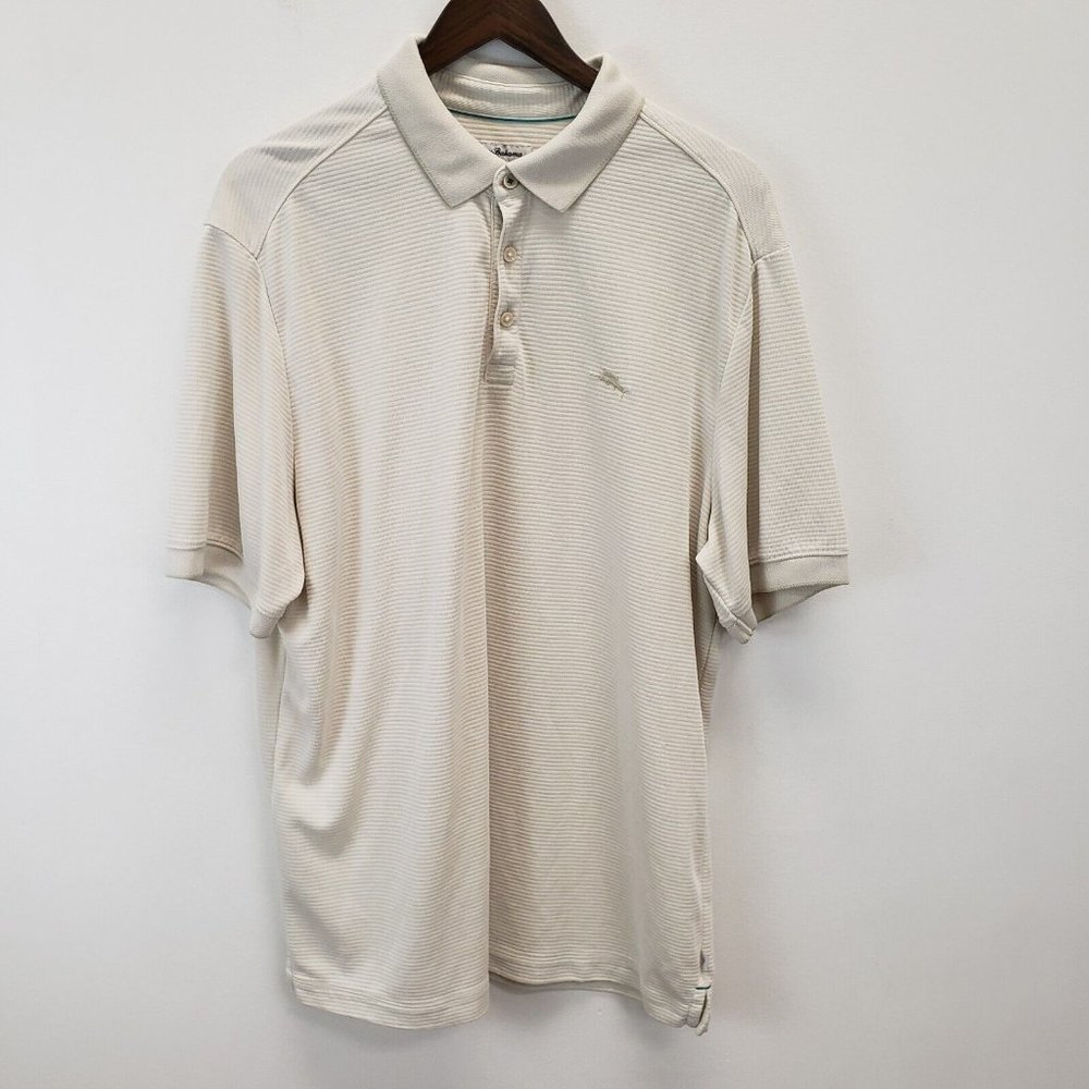 Tommy Bahama Mens Modal Island Zone Polo Shirt Size XL Ivory Short Sleeve Beach